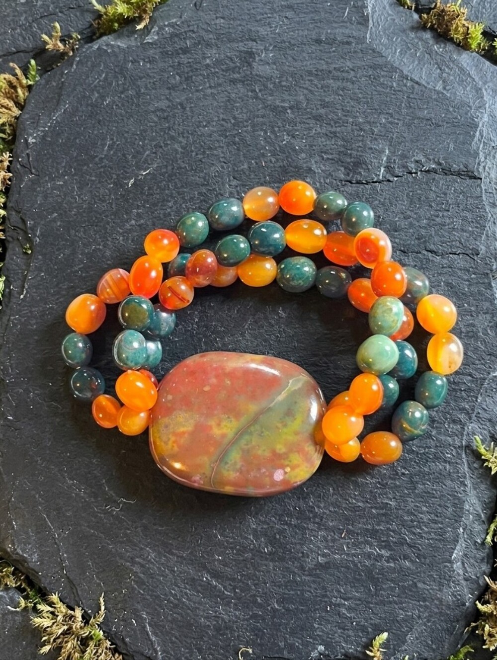 Bloodstone Agate Multi Strand Beaded Stretch Bracelet Whimsigoth Cottagecore